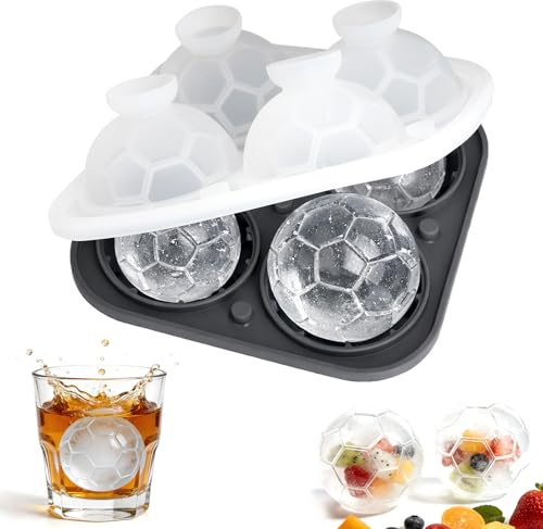 Eiswürfelform Silikon Große Eiskugel Maker, Eiswürfelform Kugel Silikon mit Deckel, Runde Eiskugelform BPA Frei, Fussball Eiswürfelform Rund Platinsilikon für Cocktails, Whisky & Longdrinks WM 2026