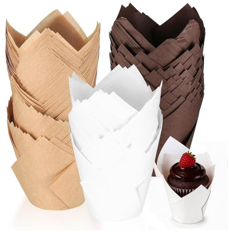 200 Stück Tulpen-Muffinförmchen - Premium Papier Cupcake Backbecher für Hochzeit, Geburtstag & Kommunion