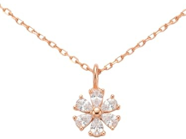 Einzelstück® Halskette Daisy Blossom mit Gänseblümchen Kristall I 925 Sterling Silber 14K vergoldete Silber-Kette mit Blumen Anhänger aus Zirkonia Steinen I Echtschmuck aus Handarbeit (Rosegold)