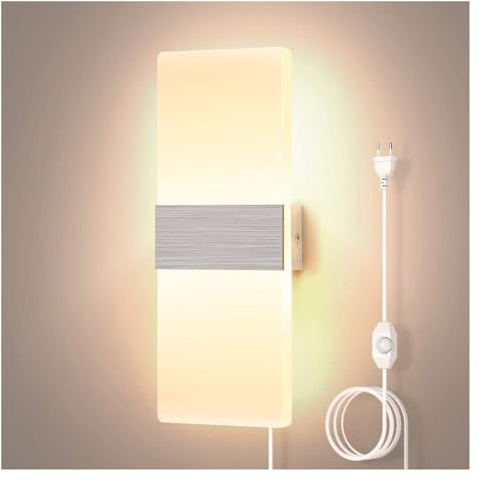 Applique murale à brancher, blanc chaud 3000 K avec variateur d'intensité, luminaire mural LED à intensité variable 12 W en acrylique pour salon, chambre à coucher, 2 pièces/1 pièce (couleur : 2