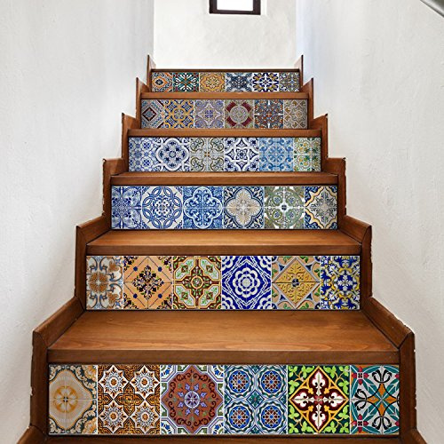 WALPLUS Vintage Spanische Fliesen Treppen Aufkleber, Mehrfarbig, 100 x 18 x 0.02 cm