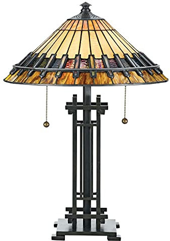 Licht-Erlebnisse Premium Tischleuchte Tiffany Stil 57cm hoch Buntglas Zugschalter E27 Tischlampe Nachttisch Wohnzimmer