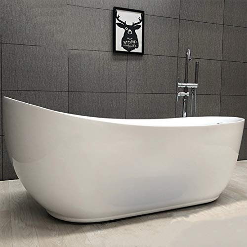 DaiMeng Modern Eigenständige Badewanne Weiß Acryl Hoher Rücken Großer Raum Badewanne mit Wasserhahn Duschkopf Wasserventil,151 * 73 * 75cm