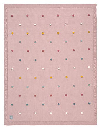 LÄSSIG Babystrickdecke Kuscheldecke Babydecke gestrickt 100% Bio Baumwolle GOTS/Knitted Blanket Dots dusty pink
