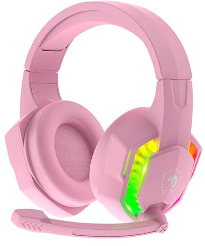 AJAZZ PC Headset, Gaming Headphones with Mic, Usb Gaming Headset Ps4, Backlit LED Headset 3D Surround Sound Noise Canceling Mic, RGB Wired Deep Bass Headset, for PS5, Laptop, Nintendo Switch (Pink)