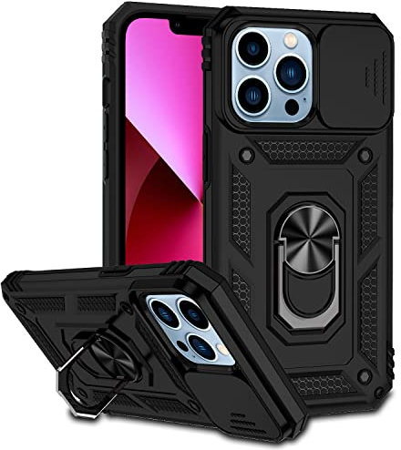 Hitaoyou iPhone 13 Pro Max Case, iPhone 13 Pro Max Case with Camera Cover & Kickstand Military Grade Shockproof Heavy Duty Protective with Magnetic Car Mount Holder for iPhone 13 pro max Black