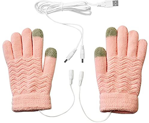 Yanmucy Women & Men USB Heated Gloves Touchscreen Winter Warm Full Finger Gloves Unisex Anti Slip Knitting Hand Gloves for Working Typing Game Sports (women-Pink), One Size