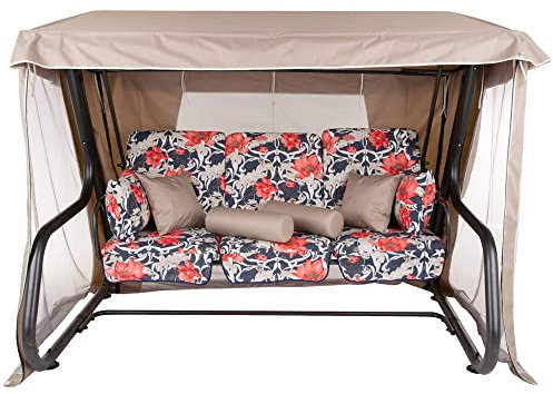 PATIO Hollywoodschaukel 4 Sitzer mit Liegefunktion 179 cm Venezia Lux Sitzpolster Blume Sonnendach Moskitonetz Seitentische Dekokissen