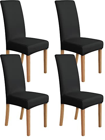 Amazon Basics Schonbezug für Esszimmerstühle, dehnbar, Schwarz, 4 Stück
