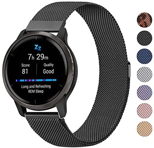 Mugust Armband Kompatibel mit Garmin Vivoactive 4 45mm / Garmin Venu 2 Armband, 22mm Edelstahl Mesh Metall Uhrenarmband mit Magnet für Forerunner 255 Music 46mm Ersatzband (Schwarz)