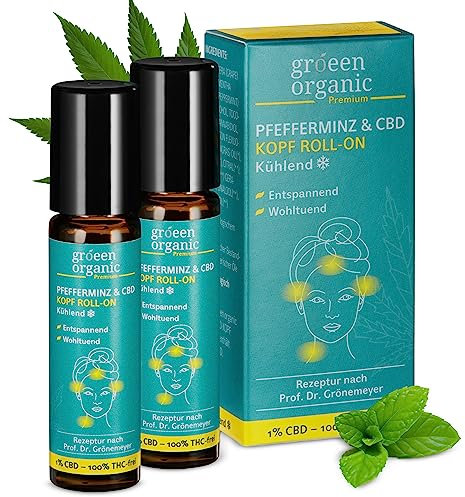 gröeen organic Kopf & Nacken Roll-On 2x10 ml | Mit 100mg CBD & ätherischen Ölen | Kühlende Wirkung | CBD Gel lockert Verspannungen | Nach der Rezeptur von Prof. Dr. med. Dietrich Grönemeyer