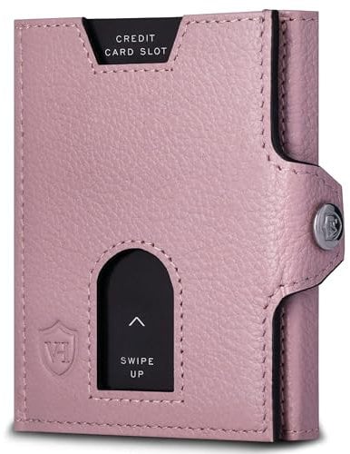 VON HEESEN Slim Wallet mit XL Münzfach & RFID Schutz - Leder Geldbörse Herren klein - Mini Geldbeutel Damen Portmonee - Kartenetui Echtleder Karten Portemonnaie - Kreditkartenetui Lavendel