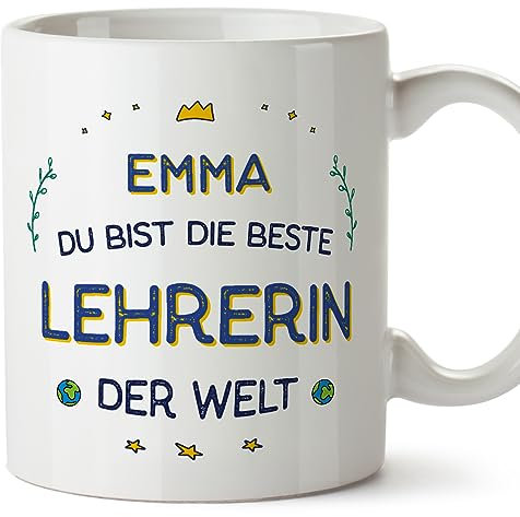 MUGFFINS Tazas Personalizadas para MAESTRA mujer - En Alemán - Beste der Welt - 11 oz / 330 ml - Regalo Personalizable original y divertido