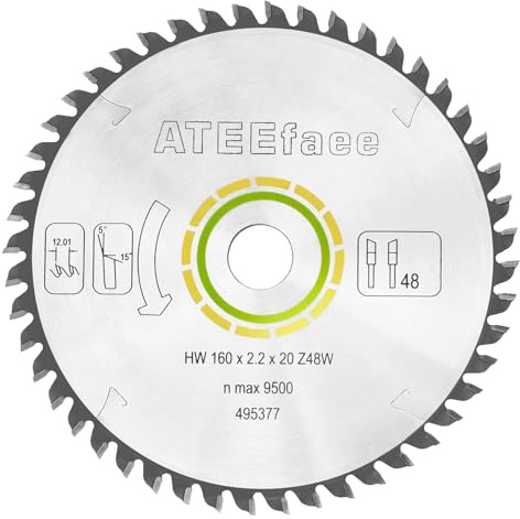 Verbessertes 495377 491952 Kettensägeblatt für Festool TS 55, TS 75, TSC 55, TS 60, ATF 55 E, HK 55, HKC 55, DeWalt DWS520SKH, DWS520K, SP6000J Schienensäge 160 x 2,2 x 20 mm, 48 Zähne ATF B