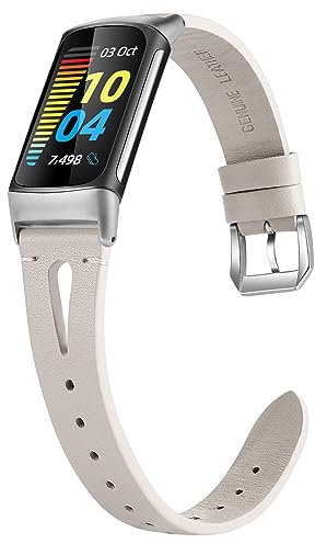 Wearlizer Kompatibel mit Fitbit Charge 6/Charge 5 Armbänder für Damen Herren, Weiches Lederarmband Ersatzarmband,Schlankes Armband zubehör für Charge 6/Charge 5 Activity Tracker
