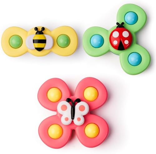LiKee Strong Suction Cup Fidget Spinnerz Sensory Bath Toys for Baby 6 12 18 Months Airplane Car Travel Table & Window Toys for 1 2 Year Old Toddler Boys and Girls (Insect)