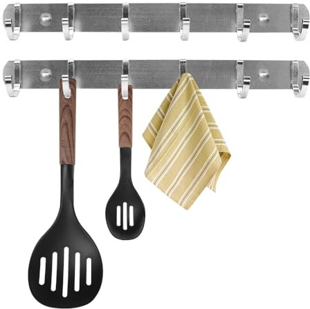 MININUSI 2 Pcs Barra de Cocina para Colgar Utensilios de Cocina 39cm Barra Herramientas Cocina Barra para Colgar Tazas de Cocina Ganchos Colgador de Utensilios Cocina Sin Taladrar, Carga 20kg, Plata