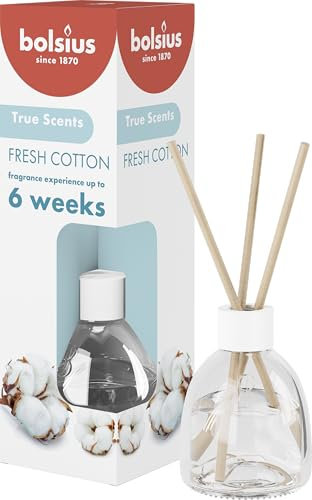 Bolsius True Scents - Duftstäbchen Raumduft Diffuser - frische Baumwolle - 1 Stk. - 60 ml - bis zu 6 Wochen - Haus Parfüm - mit Natürlichen Extrakten