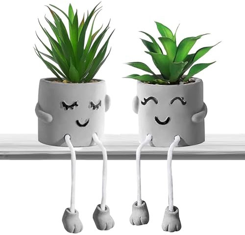 Cuschoicezm 2 Pack Artificial Potted Plant Fake Plants Potted,Mini Fake Succulents Plants for Office Desk Bedroom Bathroom Home Decoration