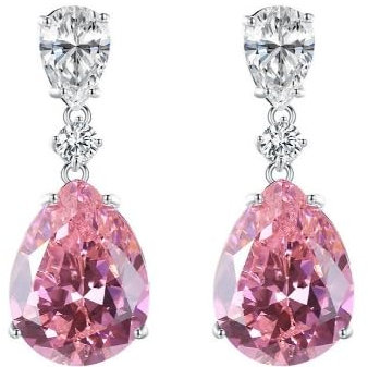 AOWVUTS Orecchini Pendenti da Donna, Orecchini Argento con Lacrima Ciondola, Orecchini Donna Pera a Forma con Cristallo Rosa, Orecchino Gioielleria per Donne e Bambina