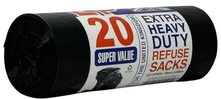 20 Pack Extra Strong Heavy Duty Refuse Sacks - 120L - 33 Microns - Recyclable Bin Bags, Leak Resistant, Eco-Friendly, Durable Waste Disposal Bags for Household & Commercial Use