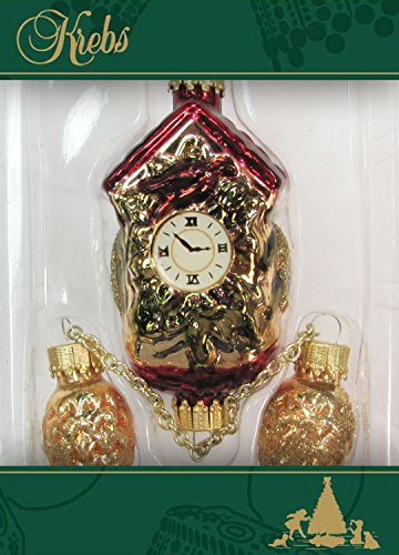 Krebs Glas Lauscha - Weihnachtsdekoration/Christbaumschmuck aus Glas - Kuckucksuhr - Farbe: Rosenrot/Cognac - Größe: ca. 15 cm