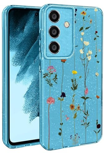 BEENTRYS Glitter Floreale Custodia per Samsung Galaxy A15 4G,Bling Brillantini Fiori Disegni Donne e Ragazze Slim Morbido Silicone TPU Antiurto Protettiva Case per Samsung Galaxy A15 4G(S204-Blu)