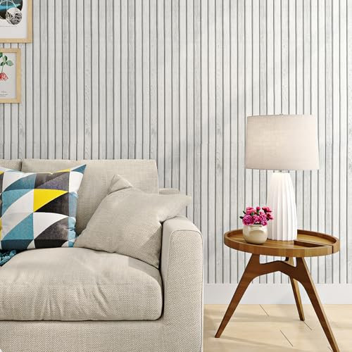 Livelynine Papier peint autocollant effet bois 3D moderne Skandi blanc 90 cm x 5 m