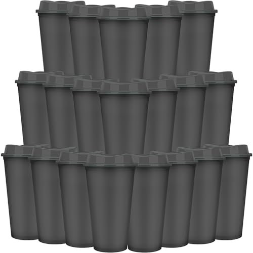 20 Pcs Reusable Coffee Cups with Lids 470 ml Plastic Tumblers Iced Coffee Cup Travel Mug for Adults and Women Kid Hot and Cold Drinks, Microwaveable (Grey)