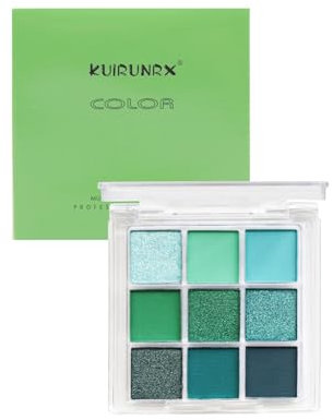 KUIRUNRX® Lidschatten Palette, 9 Farben Grüne Glitzer Lidschatten Palette, Matte und Glitzernde Lidschatten Paletten, Glitzernde Augen-Make-up-Kosmetik Für Alle Gelegenheiten