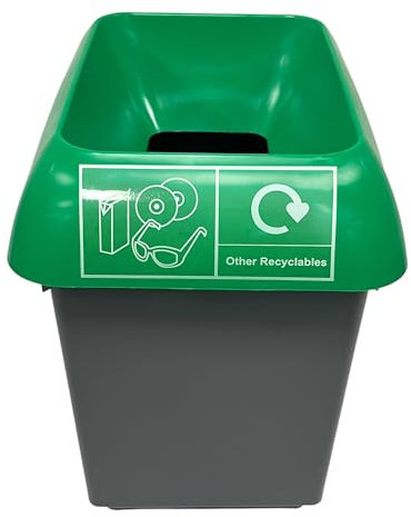 Chabrias Ltd 30 Litre Recycling Waste Bin With Lid & Logo Sticker Included (Green & Other Recyclables Logo)