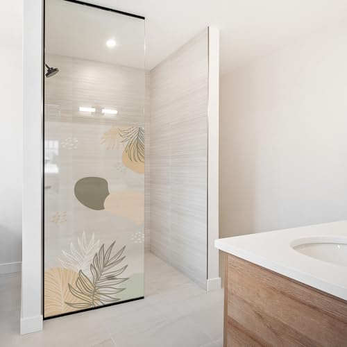 yabaduu Sichtschutzfolie Dusche Milchglasfolie Blätter Boho 80x120cm | Fensterfolie blickdicht, selbstklebend & lichtdurchlässig Sichtschutz für Duschkabine Fenster Bad Folie wasserfest YX001-02