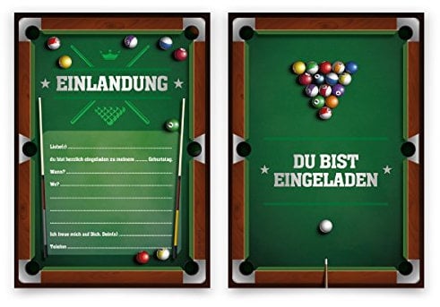 Einladungskarten Kindergeburtstag Jungen Mädchen 8 Stück Karten - Billard