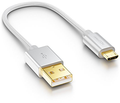 deleyCON 0,15m Cable Micro USB con Conector de Nylon + Metal - Cable de Carga Cable de Datos Cable de Carga Rápida - Smartphone Tablet PC Laptop Notebook - Plata