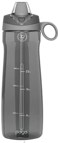 Pogo BPA-Free Tritan Plastic Water Bottle with Soft Straw, 32 Oz, Grey