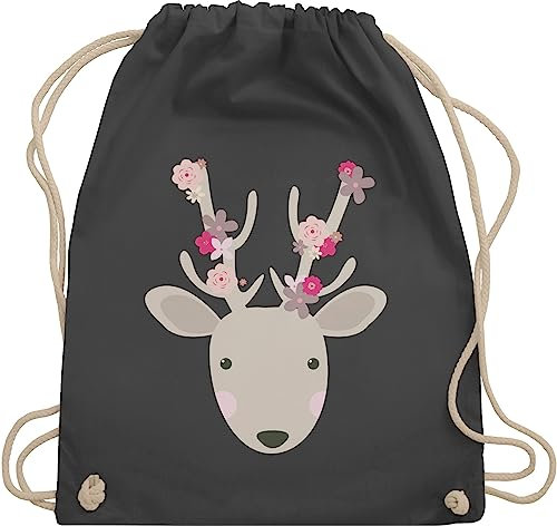 Shirtracer Turnbeutel Rucksack - Kompatibel mit Oktoberfest Tasche - Süßer Hirsch - Frühlingstiere - Unisize - Dunkelgrau - stoffbeutel kindergarten trachtenrucksack bayrische reh turnsack