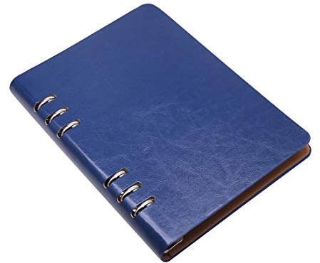 JINBOSHI A5 Notebook 6 Holes PU Leather Cover diary, Loose Pocket Leather Refillable diary Binder Rings Journal Hard Cover Diary Bussiness (blue)