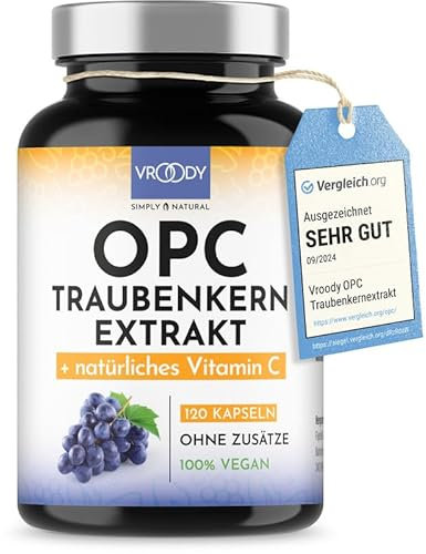 OPC Traubenkernextrakt hochdosiert mit natürlichem Vitamin C - 120 OPC Kapseln (4 Monate) mit Acerola, 100% vegan & natürlich, OPC hochdosiert nur eine Kapsel täglich, 95% Wirkstoffanteil