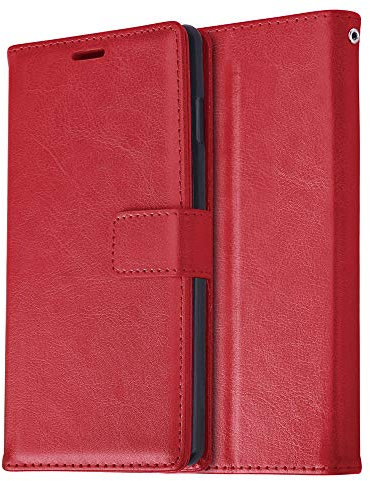 TECHGEAR Leather Wallet Case for iPhone XS Max - Protective Flip Cover with Card Slots, Kickstand and Wrist Strap, Red PU Leather Compatible with Apple iPhone XS Max 6.5