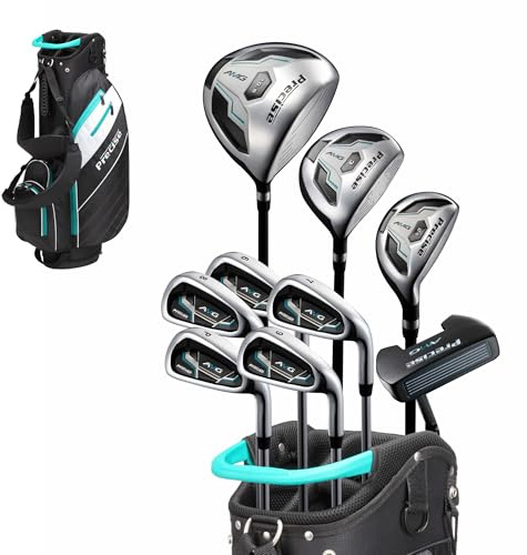 Precise AMG Herren Golfschläger Komplettset inkl. Titanium Driver, S.S. Fairway, S.S. S. S. Hybrid, S.S. 6-PW Eisen, Putter, Tasche, 3 H/C Rechtshänder, Größe wählbar, blau, Tall Size +1