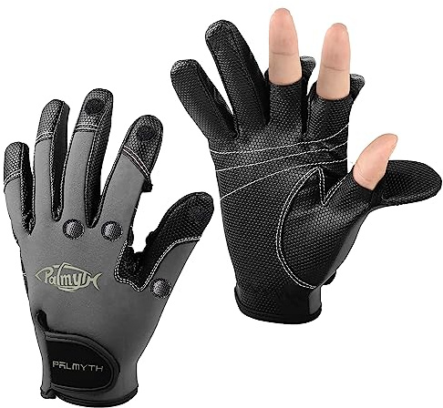 Palmyth Neopren-Angelhandschuhe für Männer und Frauen, 2 geschnittene Finger, flexibel, ideal für Fotografie, Fliegenfischen, Eisfischen, Laufen (dunkelgrau, klein)