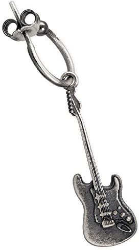E-Gitarre Ohrring für Herren 925 Sterlingsilber Oxidiert - Rocker Gitarrist Rock Musiker Männerschmuck - Nickelfrei Hypoallergen - Einzelner - Handmade by Emmanuela