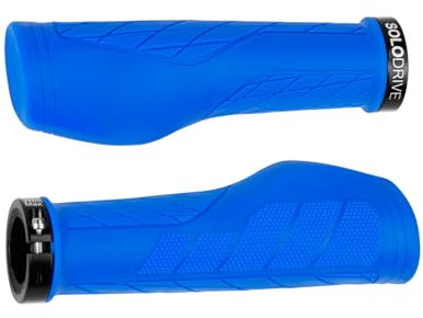 SOLODRIVE Ergonomic Design Mountain Bike Grips, Comfortable Bicycle Handlebar Grips, Single Lock-on and Non-Slip MTB Handle, Fit MTB, E-Bike, Hybrid, Scooter (Blue)