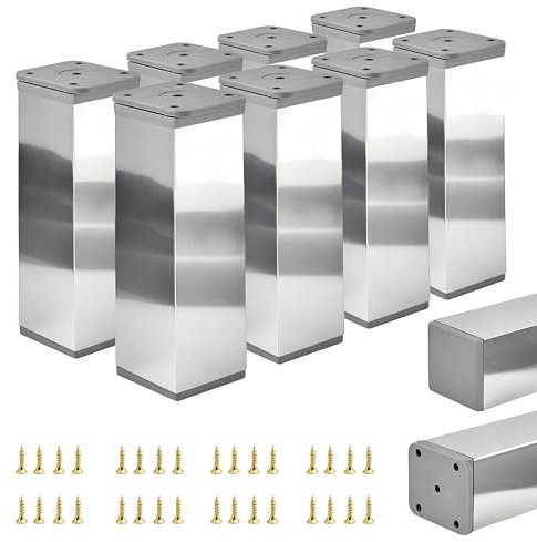 ALUSFERA Pieds de Meuble réglables – Lot de 8 – Pieds d'armoire au Design élégant – Pieds pour Meubles 40 x 40 x 120 mm Montage Facile avec Jeu de vis Complet