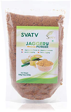 SVTAV Jaggery Pulver, handzerkleinertes Gur Pulver | natürlicher Süßstoff | brauner Zucker | indischer Zuckerrohr-Ersatz | keine Konservierungsstoffe | keine künstlichen Aromen – 500 g