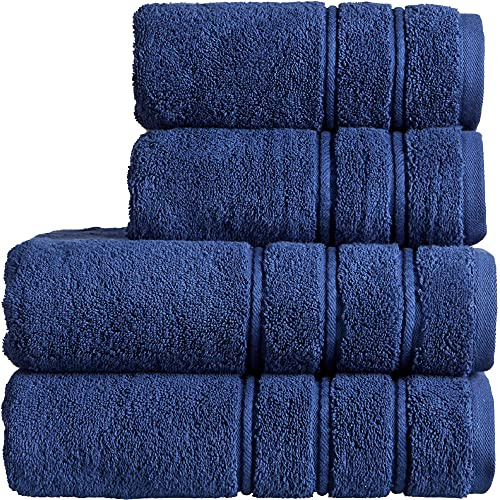 Christy Antalya Large Bath Towels | Set of 4 | 100% Turkish Cotton | 600GSM | Soft Plush Luxury Towel Set | 2 Bath Towels 2 Hand Towels | Quick Dry | Denim Blue