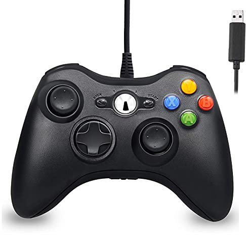 Hovlia, controller con cavo per Xbox 360, USB Game PC Controller con Joystick aggiornato, compatibile con Microsoft Xbox 360 e Slim/PC Windows 10/8/7 (nero)