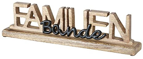 Schriftzug Familien-Bande Holz Aluminium Breite 43 cm