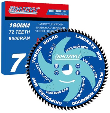 LSHUZIYU, 190mm 72T, Thin Kerf 1.6mm. Arbor 30mm with 25.4-22.23-20mm Washer. Wood Cutting Circular Saw Blade