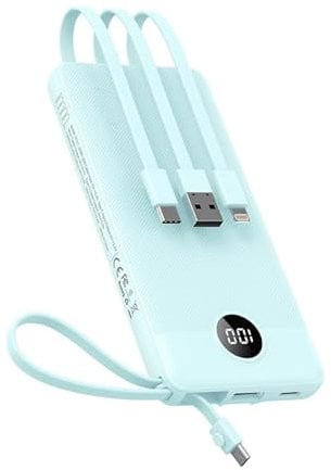 Powerbank 10000mAh Power Bank mit Kabel VEEKTOMX USB C Powerbank Externe Handyakkus mit 5 Ausgängen LED Display Externer Akku Kompatibel mit iPhone/Samsung Galaxy/Xiaomi/Huawei/iPad usw.